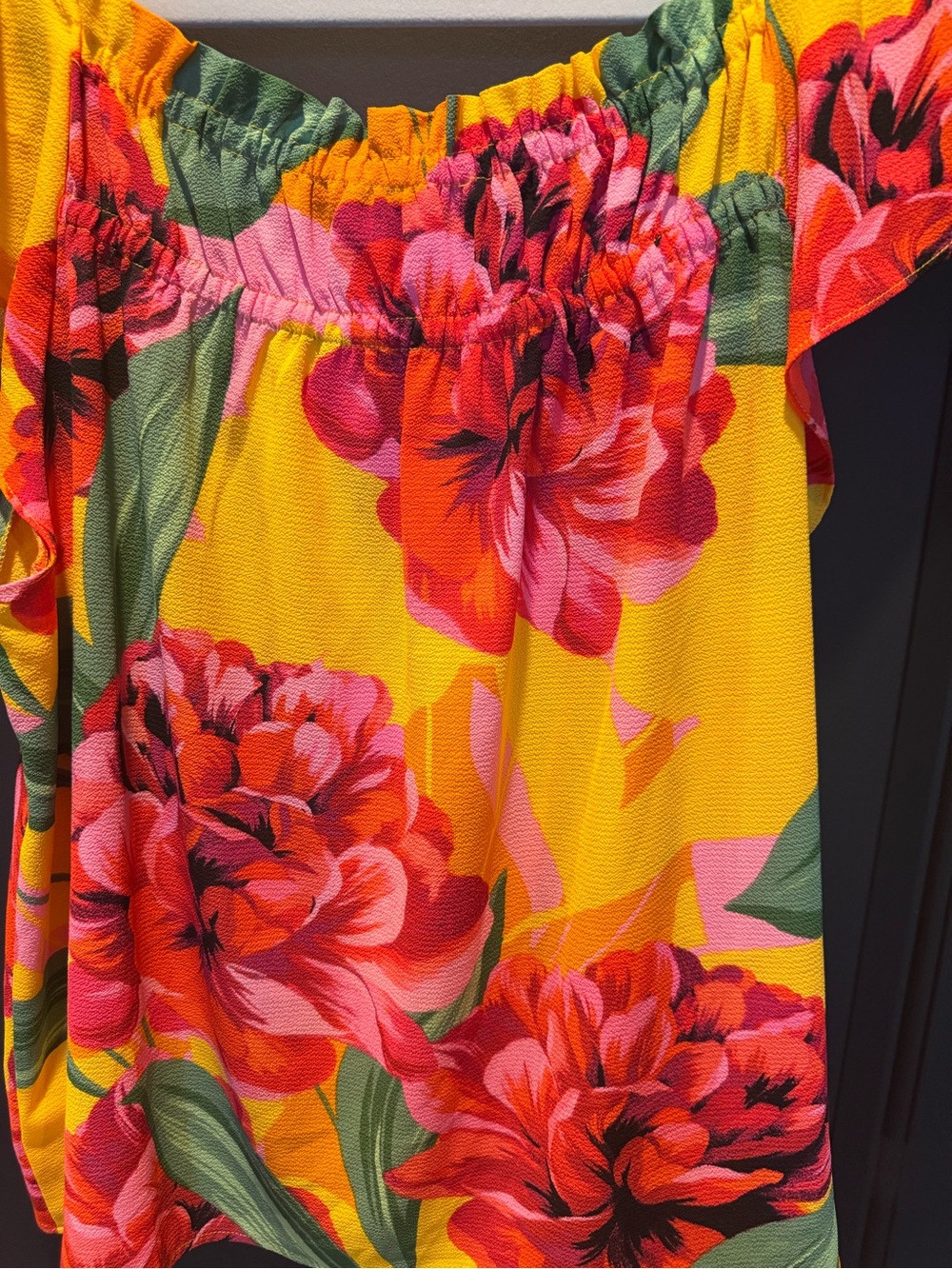 CeCe Yellow Floral Off-Shoulder Top with Pink & Green Blooms - Picture 4 of 4